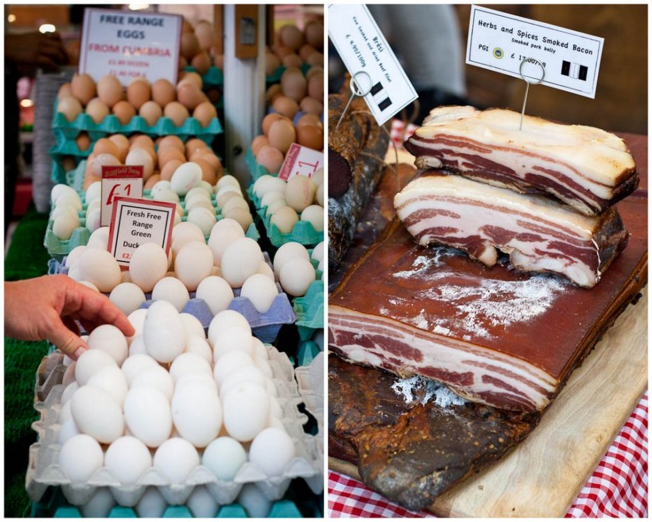 Eggs and bacon, Borough Market in London